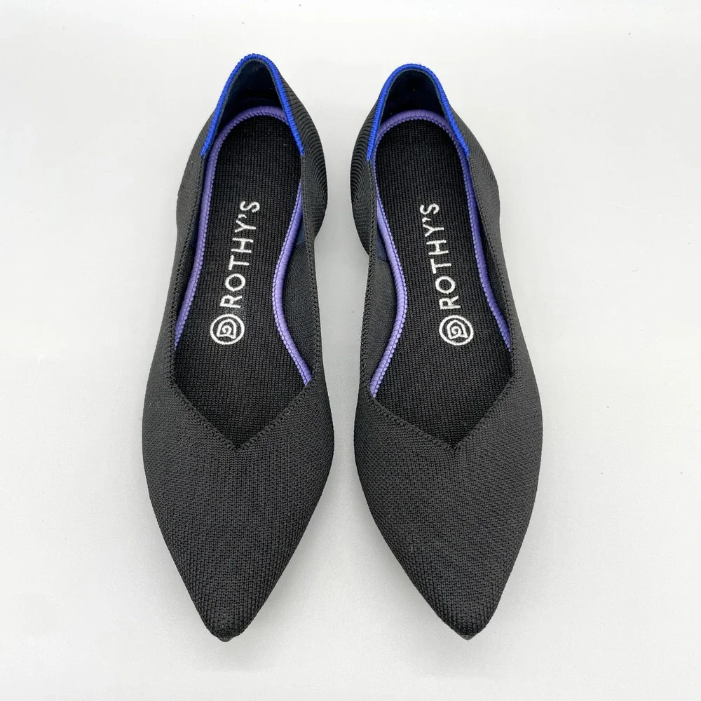 Rothys The Point Black Knit Pointed Toe Ballet Flats Shoe Womens 7.5 Office Chic